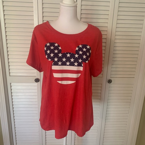 Disney Tops - Disney Red Mickey Mouse Stars and Stripes Women's Tee Size XL
